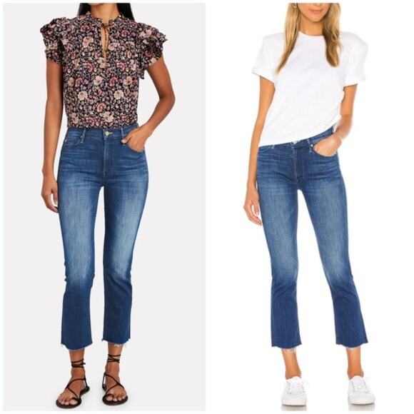 MOTHER The Mid Rise Dazzler Crop Fray Jeans In Squeeze It Size 25
